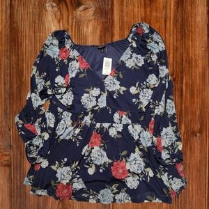 torrid Navy Floral Off-Shoulder Top with Pink & Cream Blooms